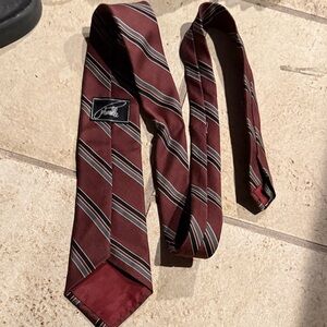 Classic Maroon Striped Tie Silk Wool Blend